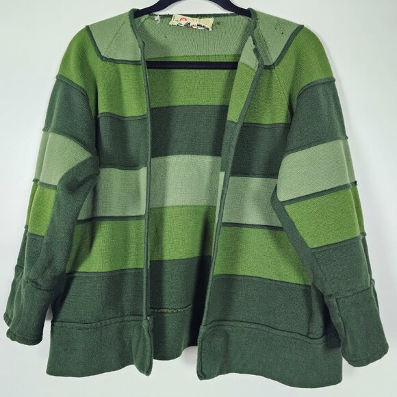 Vintage 70s 80s Silvana Wool Distressed Womens Medium Green Cardigan Sweater - Picture 1 of 9